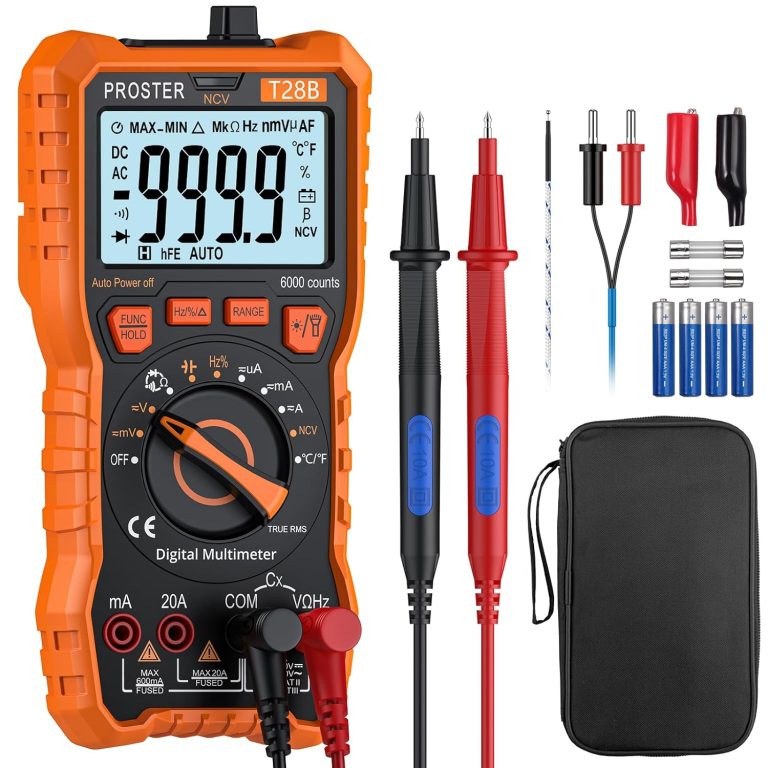 Proster Multimètre Numérique Automatique 6000 Comptes TRMS 1000V 20A, Testeur Électrique NCV Dos Magnétique