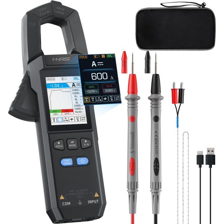FNIRSI DMC-100 Pince Ampèremétrique 9999 Points TRMS 600A AC/DC Multimètre, Enregistrement Graphique, Écran TFT 2 pouces, Ampèremètre Rechargeable